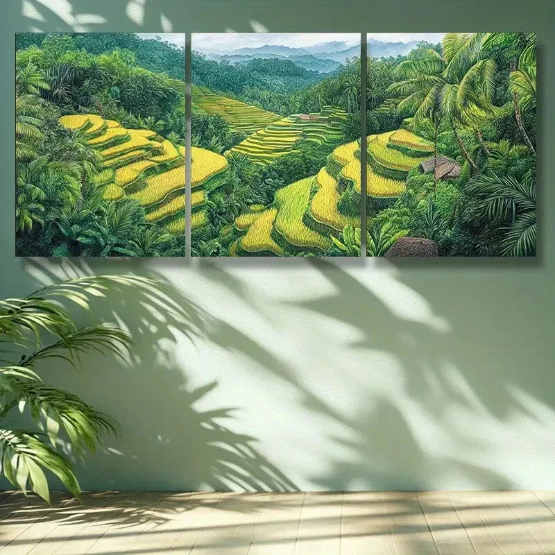 3pcs Rice terraces Art Painting Metal Print Ready to Hang Art