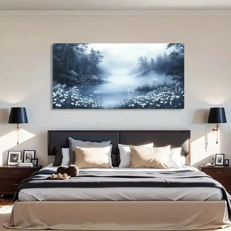 River Landscape Forest & Flower Wall Art Canvas Office Home Room Framed 120x60cm