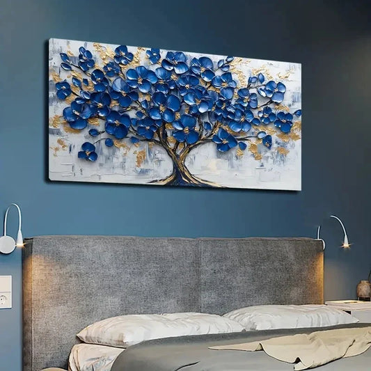 Blue and Golden Tree Design Wall Art canvas office home room framed 120x60cm