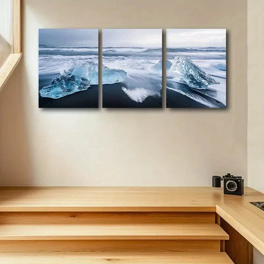 3pcs Beach with Ice Design Metal Print Ready to Hang Art