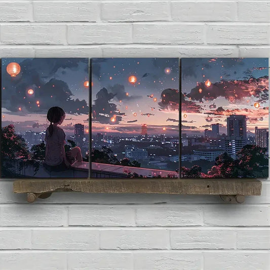 3pcs Cityscape Modern Urban Skyline Metal Print Ready to Hang Art