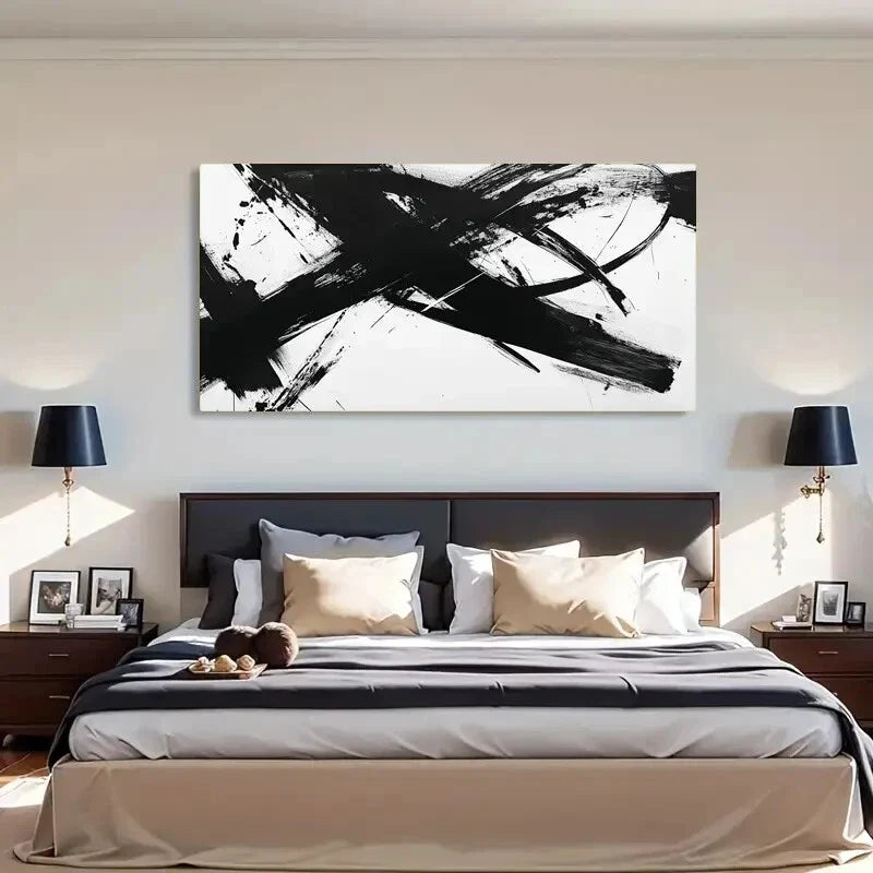 Modern Abstract Dynamic B&W Wall Art Canvas Office Home Room Framed 120x60cm