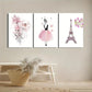 3pcs Dancing Girl Flowers, French Eiffel Tower Metal Print Ready to Hang Art