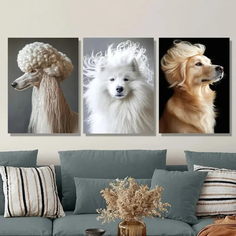 3pcs Elegant Dog Portrait Animal Metal Print Ready to Hang Art