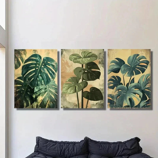 3pcs Tropical plant Monstera light green aesthetic Metal Print Ready to Hang Art