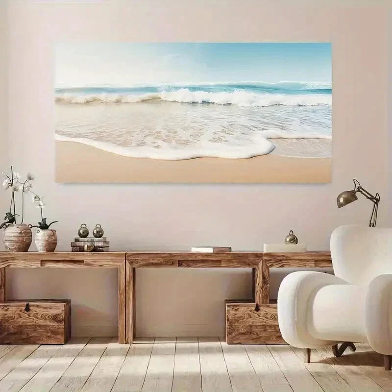 Tranquil Ocean Beach Waves wall canvas office home room framed 120x60cm
