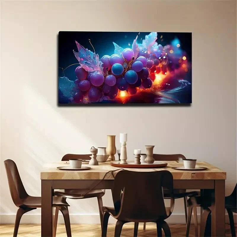 Vibrant Purple & Blue Grape Wall Art Canvas Office Home Room Framed 80x45cm