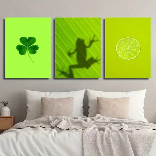 3pcs Simple Clover Frog And Lemon Slice Metal Print Ready to Hang Art