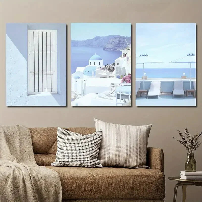 3pcs Santorini Greece Nature Ocean Coast Metal Print Ready to Hang Art