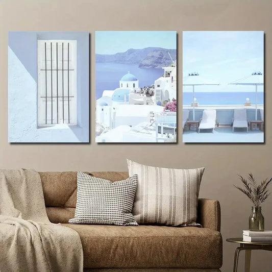 3pcs Santorini Greece Nature Ocean Coast Metal Print Ready to Hang Art