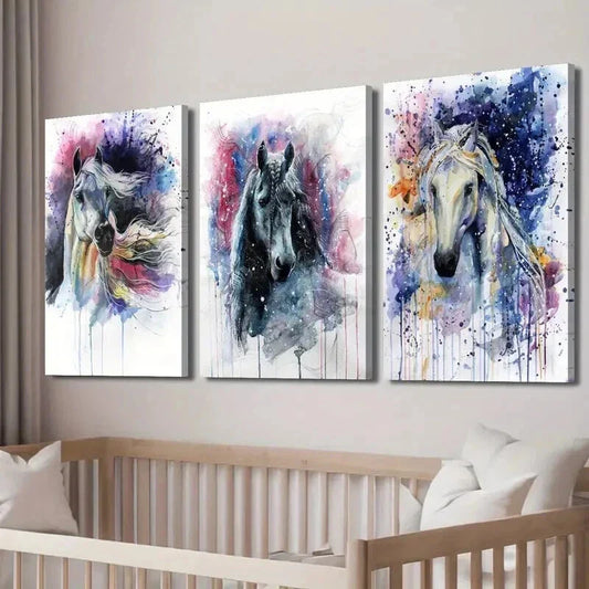 3pcs Colorful Abstract Horse Painting Wall Art Set Canvas Framed 40x60cm - High Quality Print 100% Australian Made Wall Canvas Ready to Hang