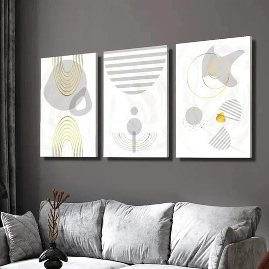3pcs Abstract Gray and Retro Golden Lines Wall Art Set Canvas Framed 40x60cm - High Quality Print 100% Australian Made Wall Canvas Ready to Hang