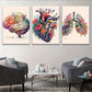 3pcs Beautiful Human Anatomy Brain Heart & Lungs Metal Print Ready to Hang Art