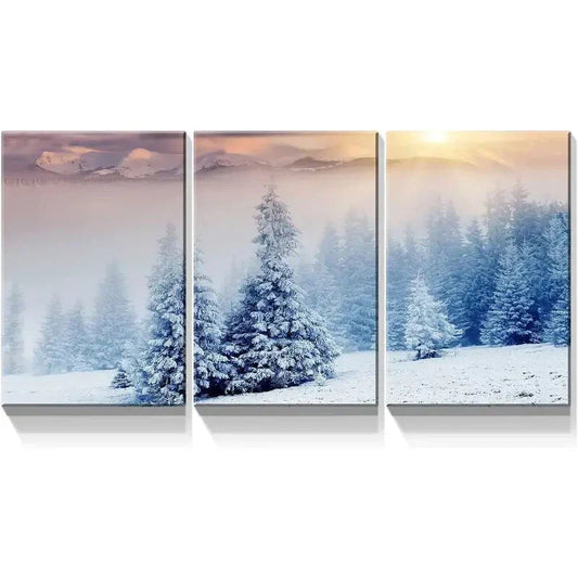3pcs  Snow Covered Mountains & Trees  Lake Metal Print Ready to Hang Art