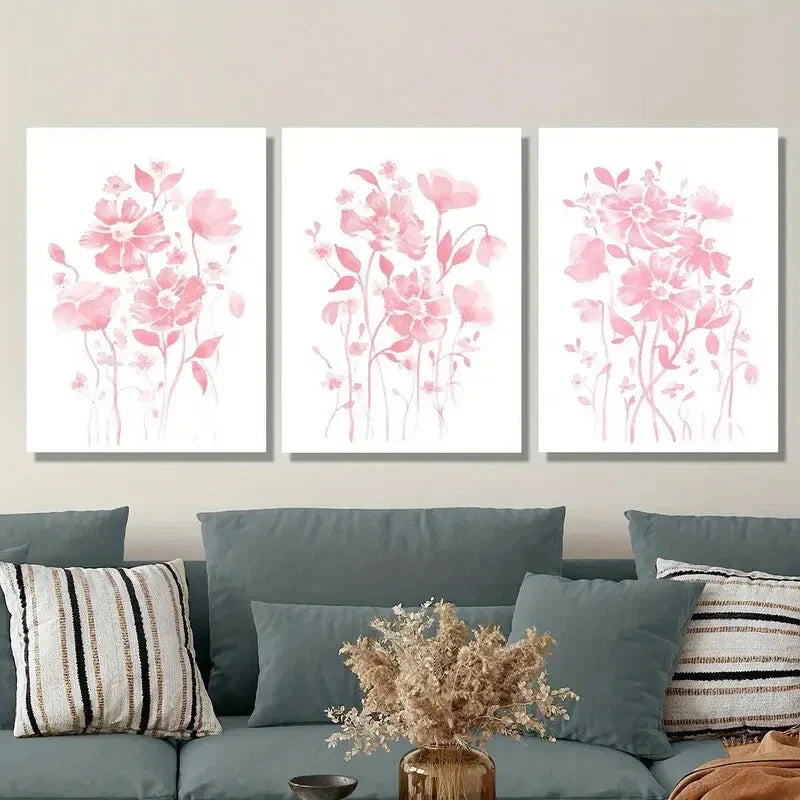 3pcs artistic pastel flowers plants Nordic style Metal Print Ready to Hang Art