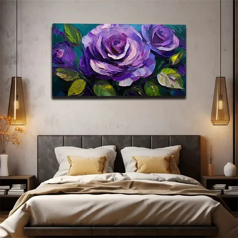 Large Purple Rose Creative Wall Art Canvas Office Home Room Framed 80x45cm
