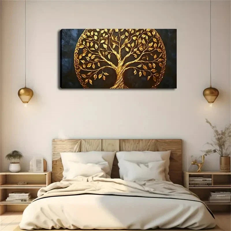 Modern Minimalist Golden Branch Wall Art Canvas Office Home Room Framed 80x45cm