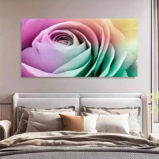 Rainbow Rose Vibrant Floral Wall Art Canvas Office Home Room Framed 120x60cm
