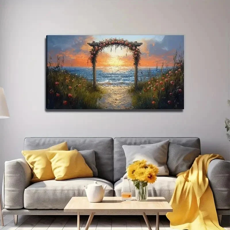 Vibrant Sunset & Ocean View Wall Art Canvas Office Home Room Framed 80x45cm