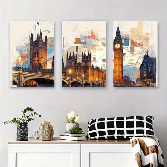 3pcs Modern Abstract Urban Landscape Metal Print Ready to Hang Art