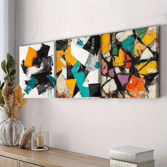 3pcs  Abstract Design In Black White And Yellow Wall Art Set Canvas Framed 40x60cm - High Quality Print 100% Australian Made Wall Canvas Ready to Hang