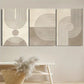 3pcs Beige & Brown Minimalist Line Metal Print Ready to Hang Art