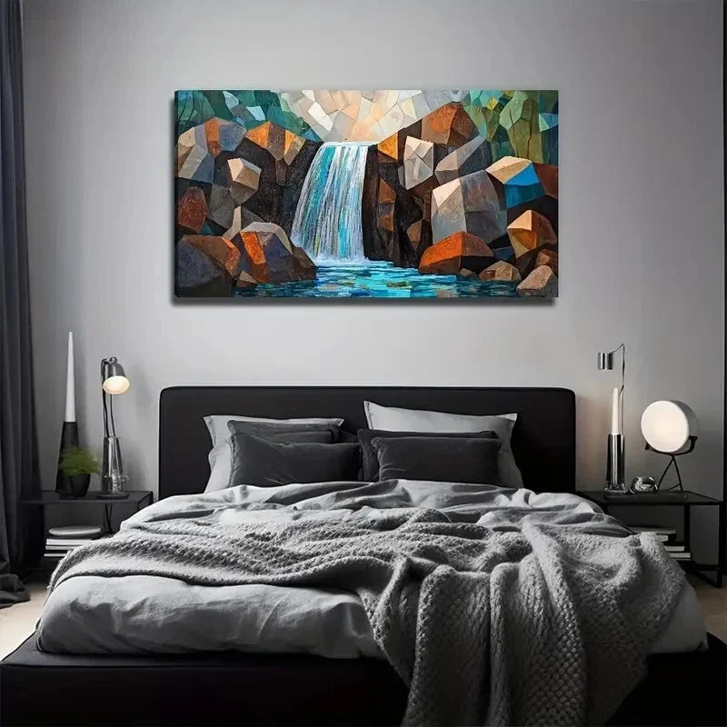 Flat Impressive Waterfall Wall Art Canvas Office Home Room Framed 80x45cm