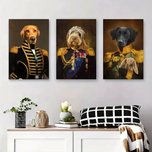 3pcs Classic Military Portraits of Dogs Metal Print Ready to Hang Art