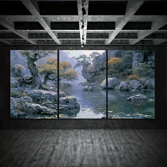 3pcs Chinese Landscape Forest Nature Metal Print Ready to Hang Art