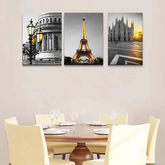 3pcs  v Black and white Architectural Landscape  Metal Print Ready to Hang Art
