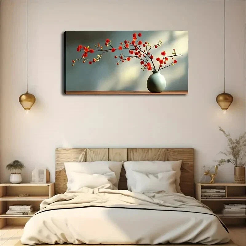 Green Vase with Red Flowers Wall Art Canvas Office Home Room Framed 120x60cm