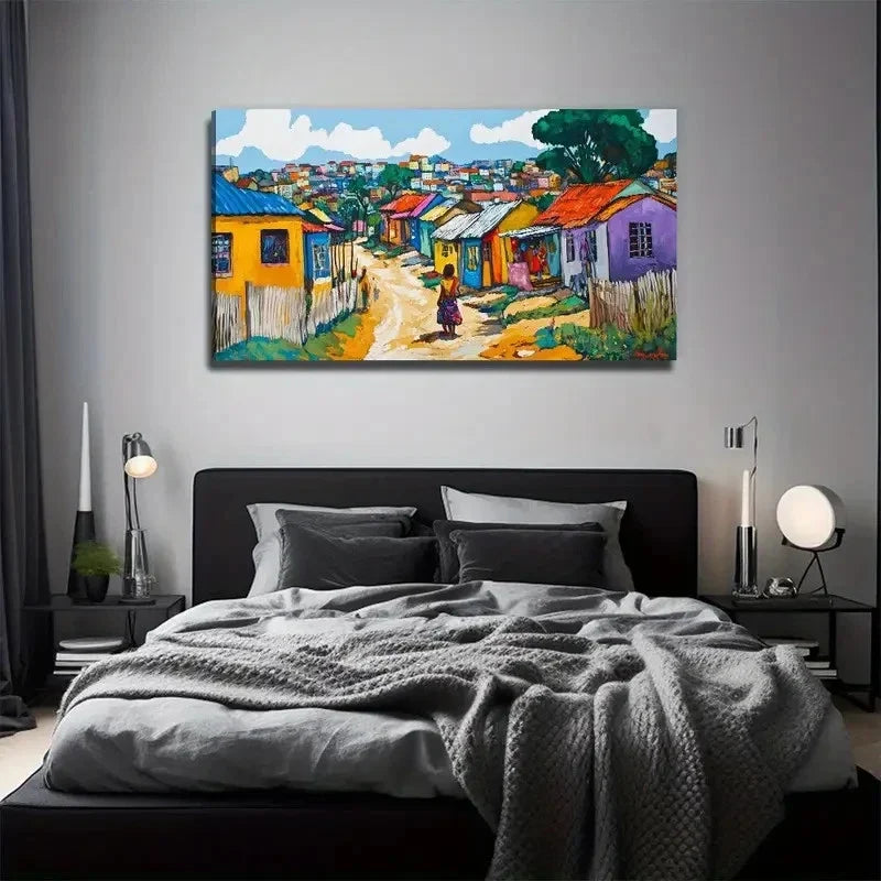 A Large Area Colorful Houses Wall Art Canvas Office Home Room Framed 120x60cm