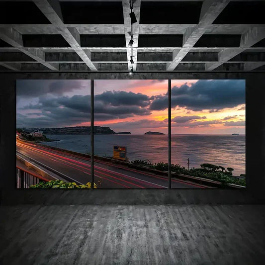3pcs Sunset Seaside Road Coastal Landscape Metal Print Ready to Hang Art