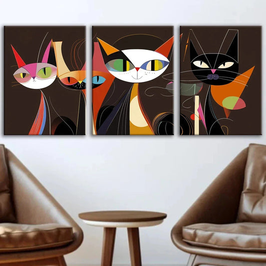3pcs Vibrant and Stylized Cats Metal Print Ready to Hang Art