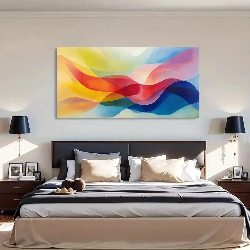Vibrant Blue Sky Yellow-Orange Wall Art Canvas Office Home Room Framed 120x60cm