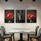 3pcs Majestic Black Horse and Red Floral Perfect Wall Art Set Canvas Framed 40x60cm - High Quality Print 100% Australian Made Wall Canvas Ready to Hang