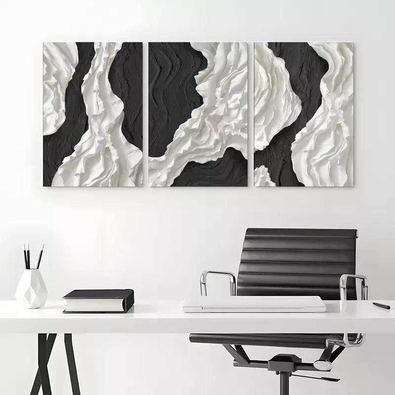 3pcs Abstract Black and White Wall Art Canvas Framed 40x60cm - High Quality Print 100% Australian Made Wall Canvas Ready to Hang