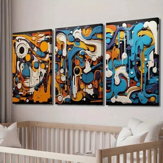 3pcs Colorful Circle Cubism Decor Wall Art Set Canvas Framed 40x60cm - High Quality Print 100% Australian Made Wall Canvas Ready to Hang