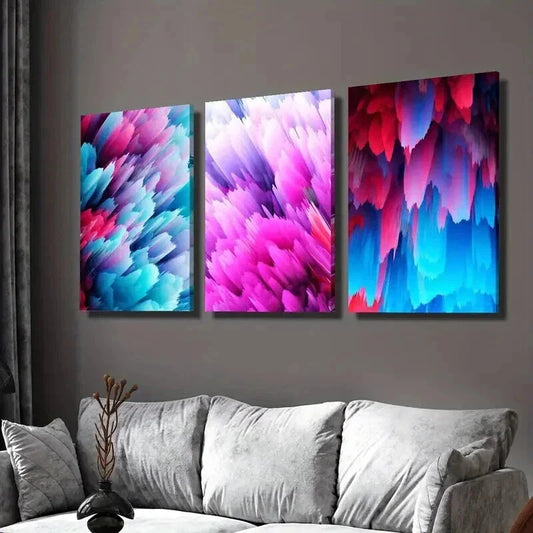 3pcs Pink Purple Blue & Green Pine Cone & Column Wall Art Set Canvas Framed 40x60cm - High Quality Print 100% Australian Made Wall Canvas Ready to Hang