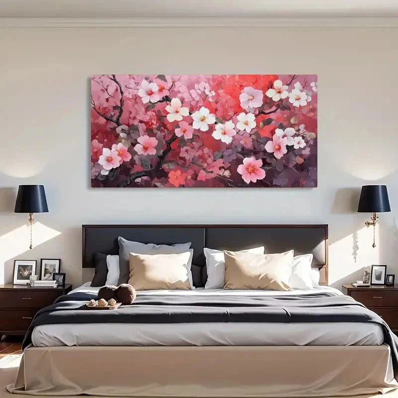 Dreamy Floral Scene Pink Garden Wall Art Canvas Office Home Room Framed 120x60cm
