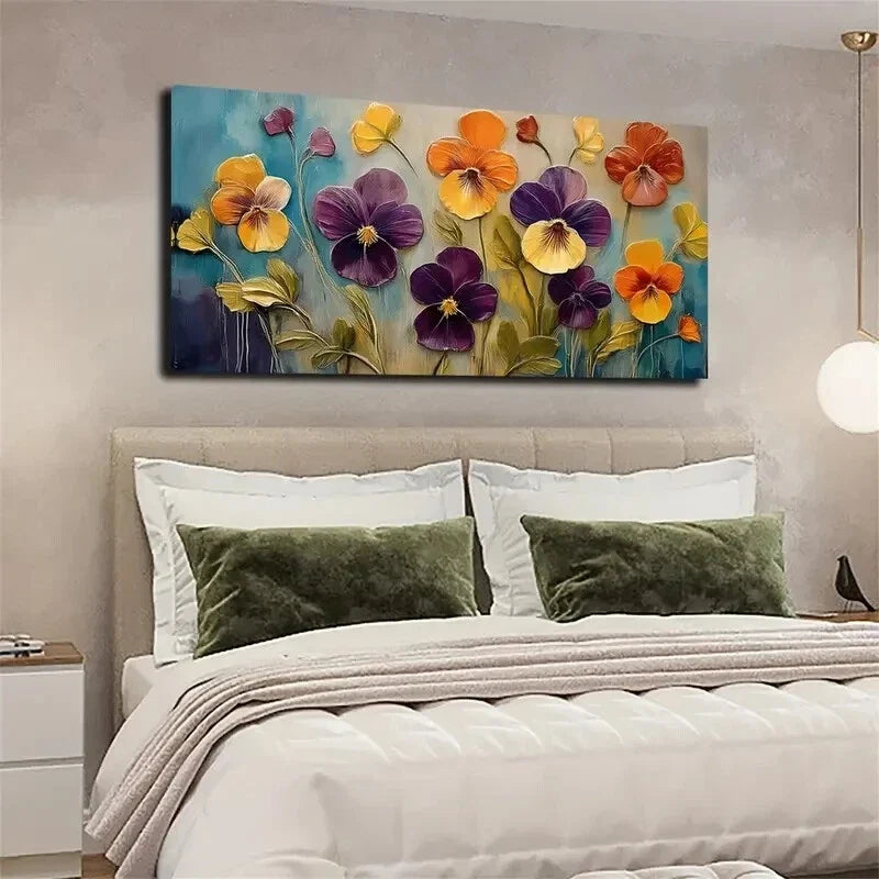 Depicting Color Pansy Flowers Wall Art Canvas Office Home Room Framed 120x60cm