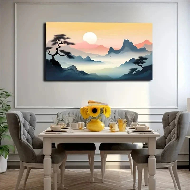 Serene Mountain Landscape Wall Art Canvas Office Home Room Framed 120x60cm