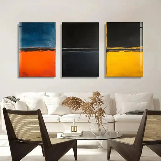 3pcs Geometric Design with Bold Orange Perfect Wall Art Set Canvas Framed 40x60cm - High Quality Print 100% Australian Made Wall Canvas Ready to Hang