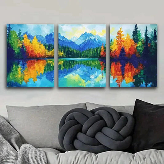 3pcs Reflections of Trees & Lakes Perfect Wall Art Set Canvas Framed 40x60cm - High Quality Print 100% Australian Made Wall Canvas Ready to Hang