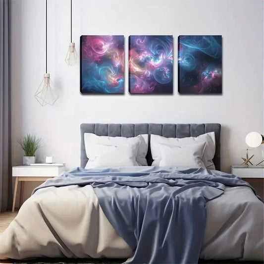 3pcs Pink Blue Yellow Flowing Smoke Abstract  Wall Art Set Canvas Framed 40x60cm - High Quality Print 100% Australian Made Wall Canvas Ready to Hang