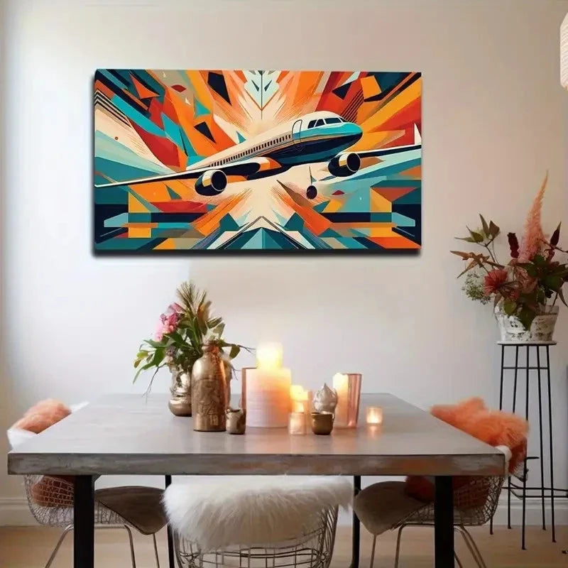 Colorful Abstract Airplane Wall Art Canvas Office Home Room Framed 120x60cm