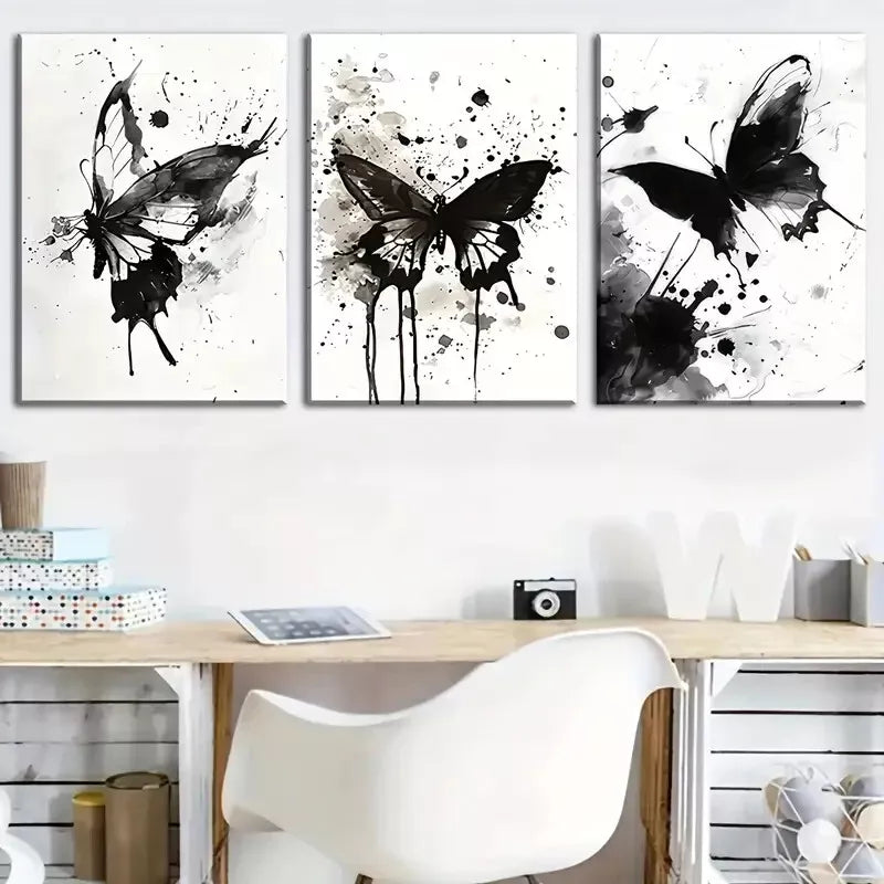 3pcs Elegant Butterfly Abstract Black & White   Wall Art Set Canvas Framed 40x60cm - High Quality Print 100% Australian Made Wall Canvas Ready to Hang