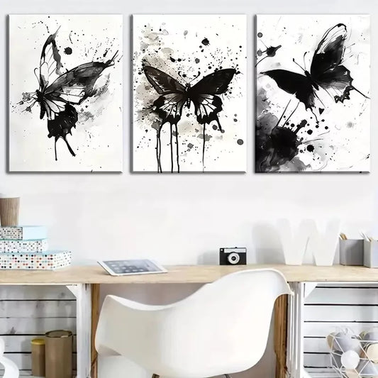 3pcs Elegant Butterfly Abstract Black & White   Wall Art Set Canvas Framed 40x60cm - High Quality Print 100% Australian Made Wall Canvas Ready to Hang