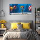 Clown with Yellow Balls on Blue Wall Art Canvas Office Home Room Framed 120x60cm
