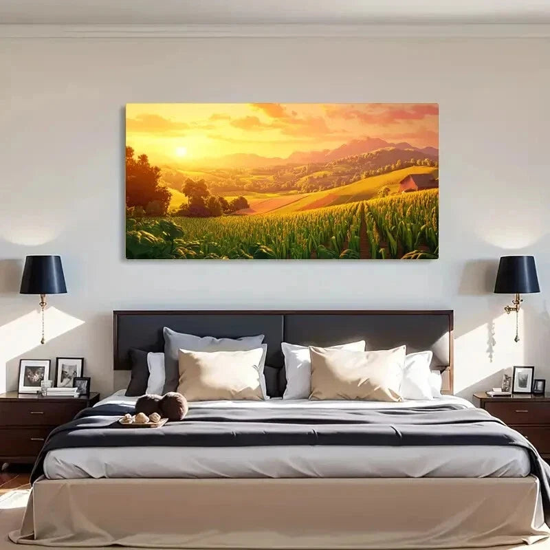 Rolling Hills Golden Light Wall Art Canvas Office Home Room Framed 120x60cm